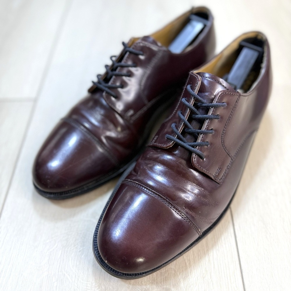 Cole Haan‎ Mens Burgundy Leather Cap Toe Oxford Dress Shoes Size 9D Lace Up